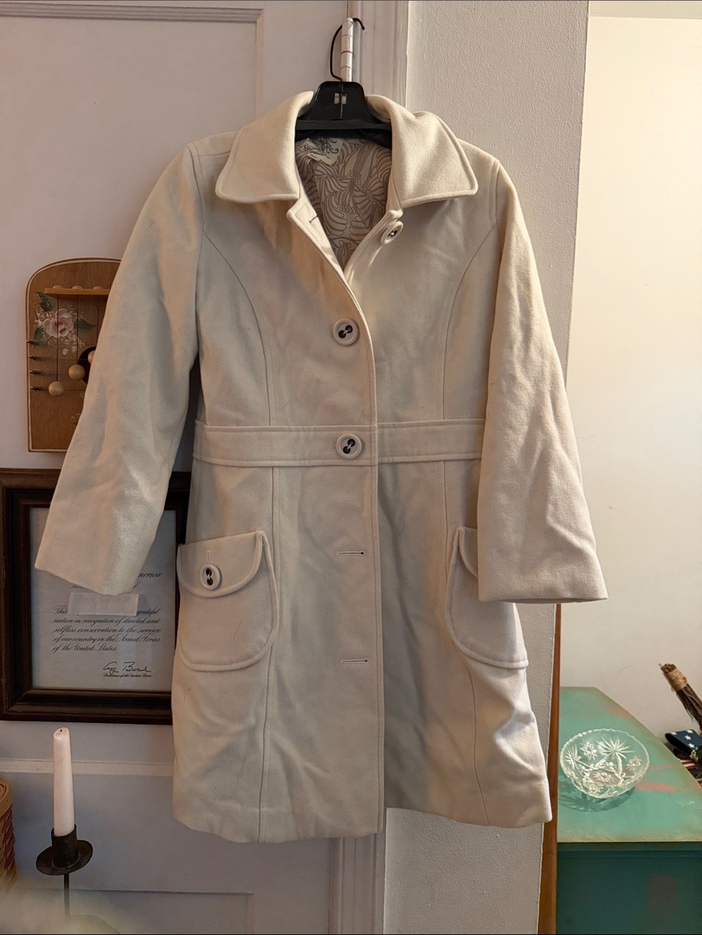 Tulle Cream Button-Front Pea Coat
